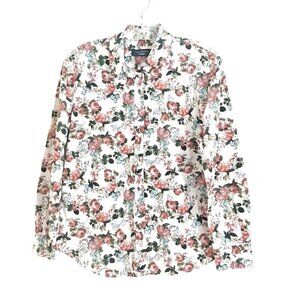 Vintage Floral Button Up Blouse Womens US Size 8 Cotton Lightweight Long Sleeve